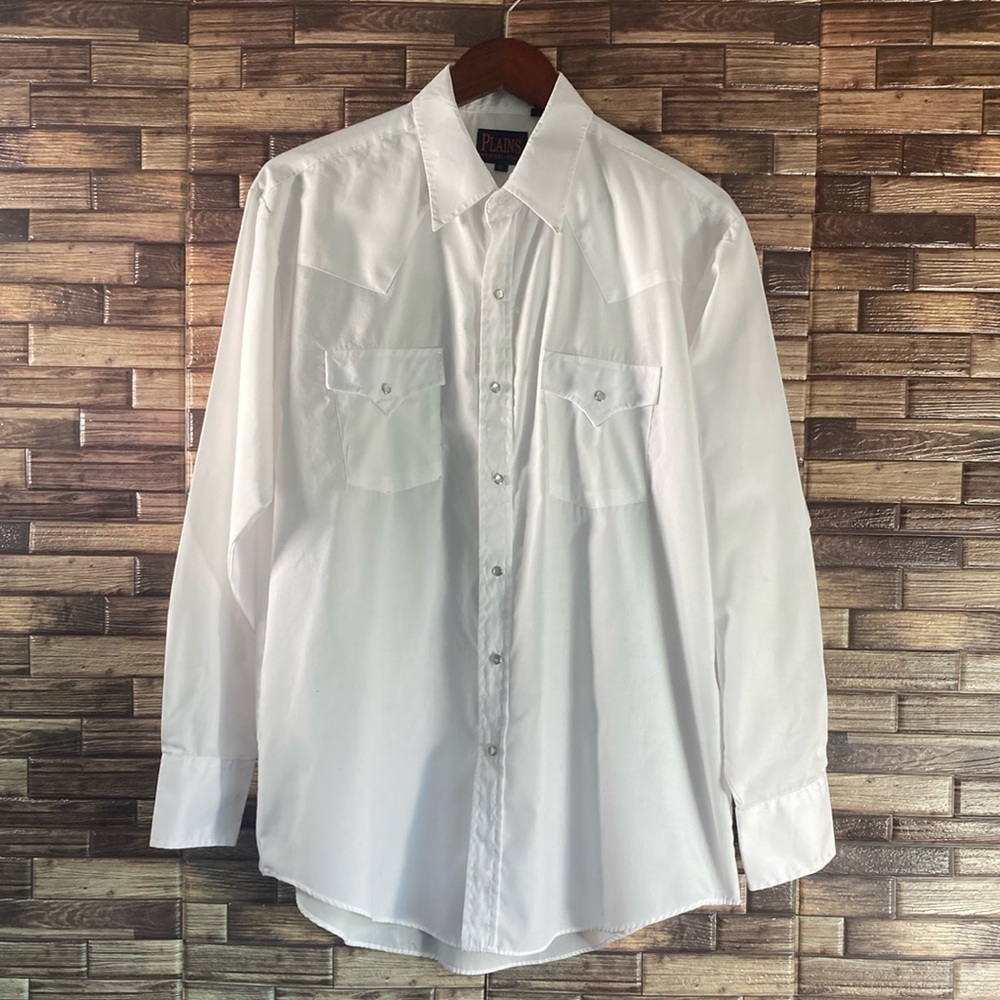Vintage Mens Plains Western Wear White Pearl Snap Shirt Large